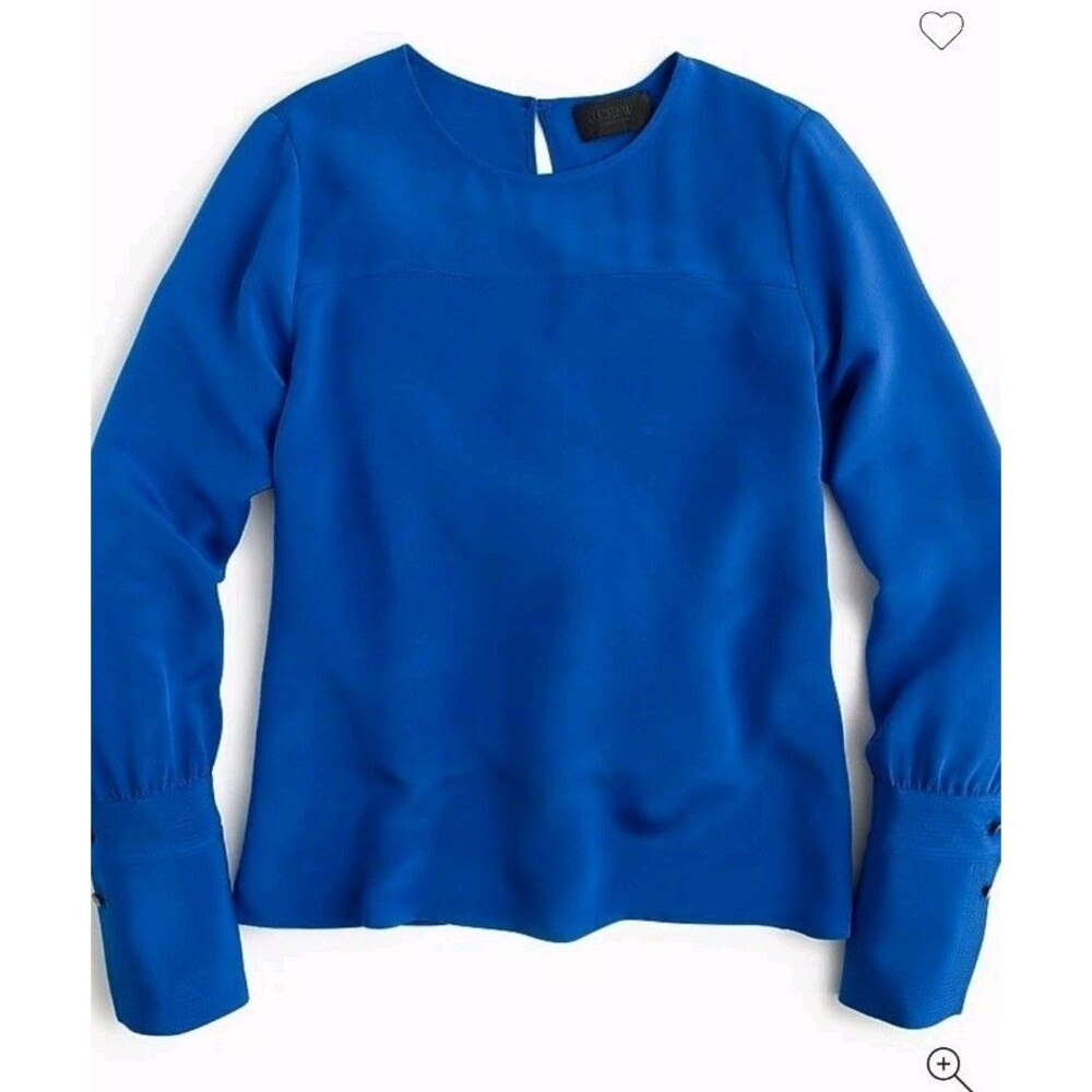 J. Crew Collection 100% Silk Popover Top Blouse Royal Blue Long Sleeve Size 000